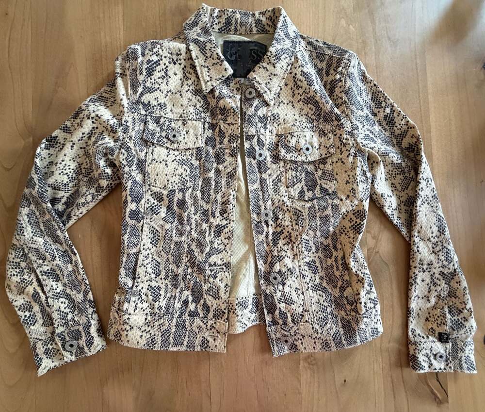 Vintage Guess Denim Jacket Size S Snakeskin Print
